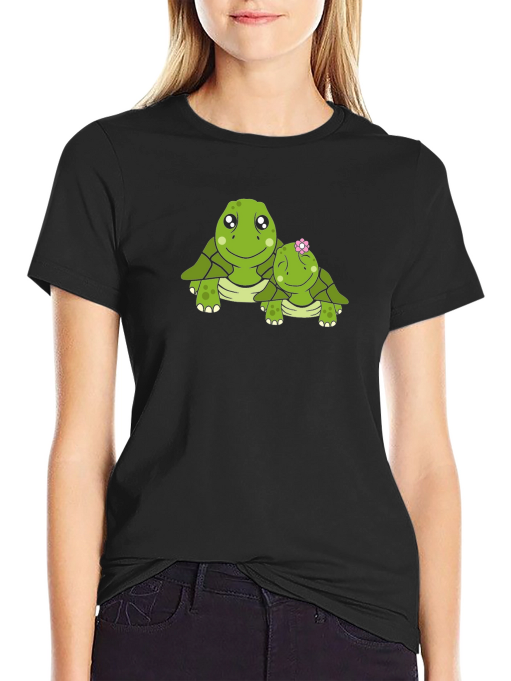 Turtle Mom & Baby Black Graphic Tee