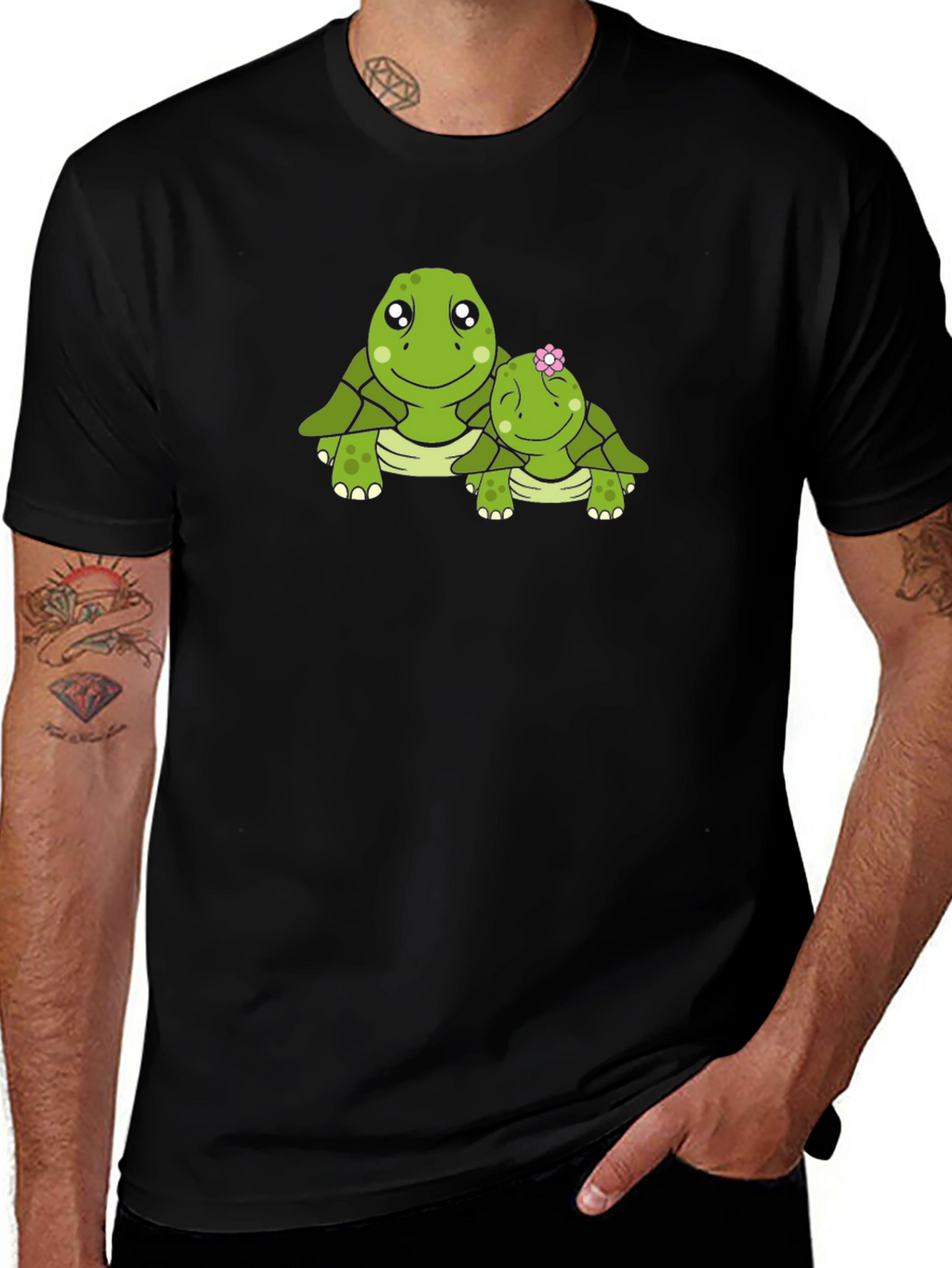 Turtle Mom & Baby Black Graphic Tee