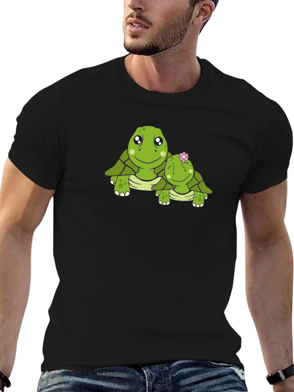 Turtle Mom & Baby Black Graphic Tee