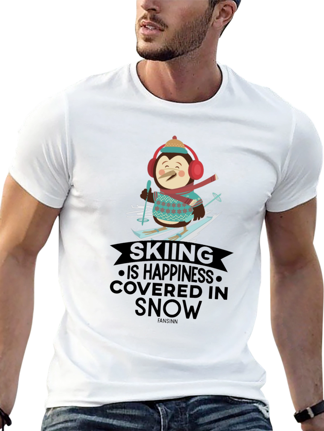Skiing Penguin T-Shirt - Happiness Covered in Snow