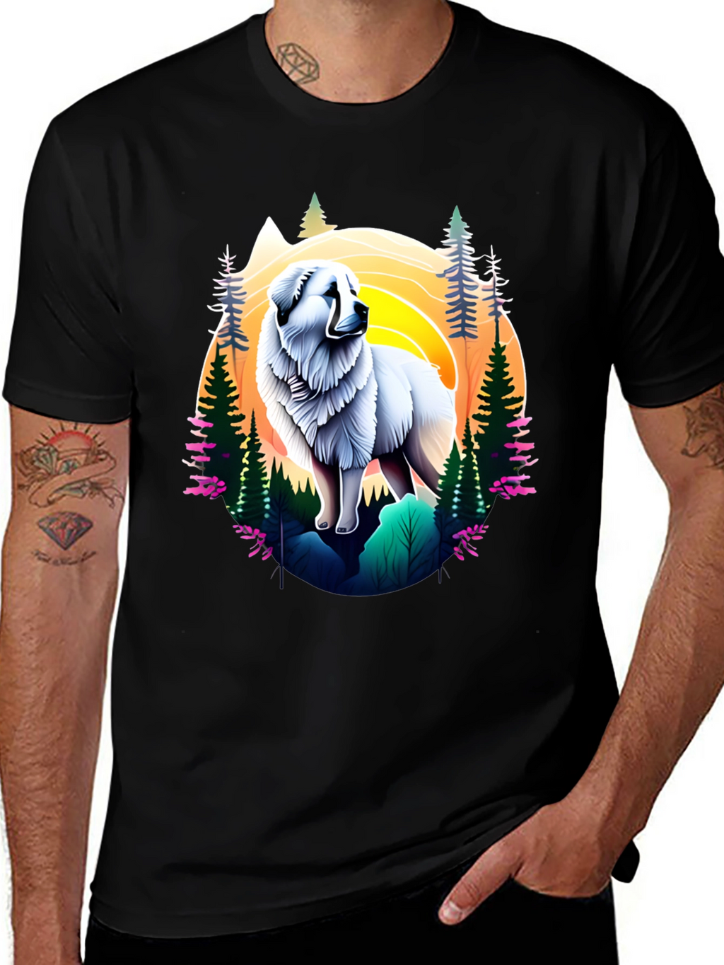 Great Pyrenees Mountain Scene T-Shirt