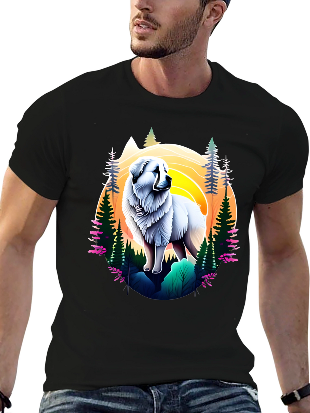 Great Pyrenees Mountain Scene T-Shirt