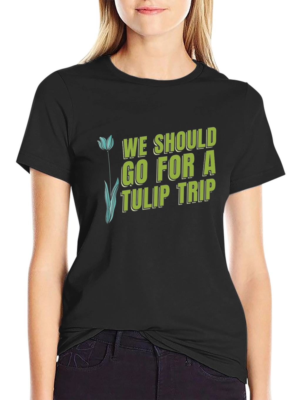 Tulip Trip Graphic Tee - Black Cotton T-Shirt