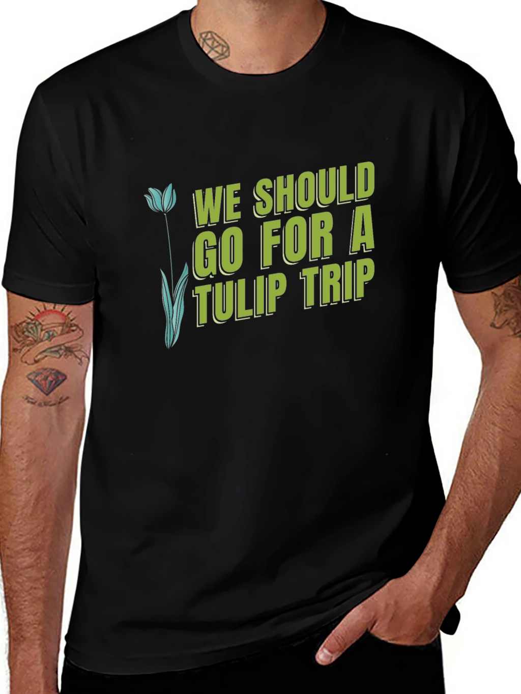 Tulip Trip Graphic Tee - Black Cotton T-Shirt