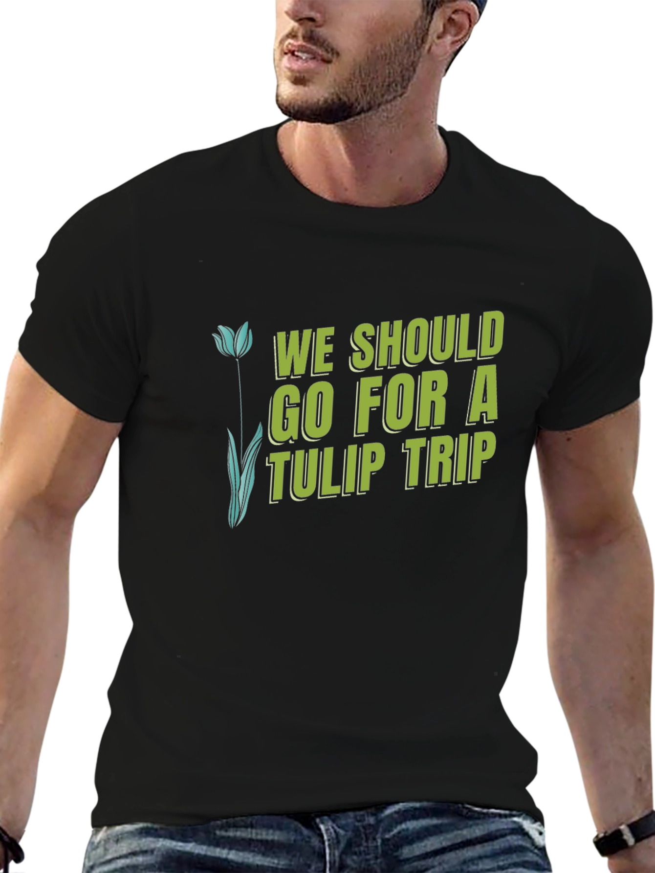 Tulip Trip Graphic Tee - Black Cotton T-Shirt