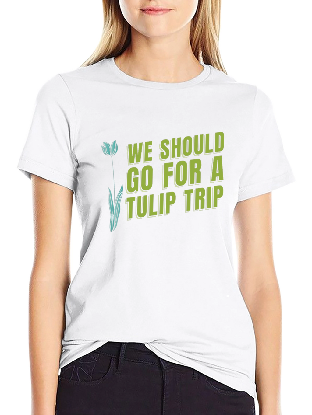 Tulip Trip Graphic Tee - Black Cotton T-Shirt