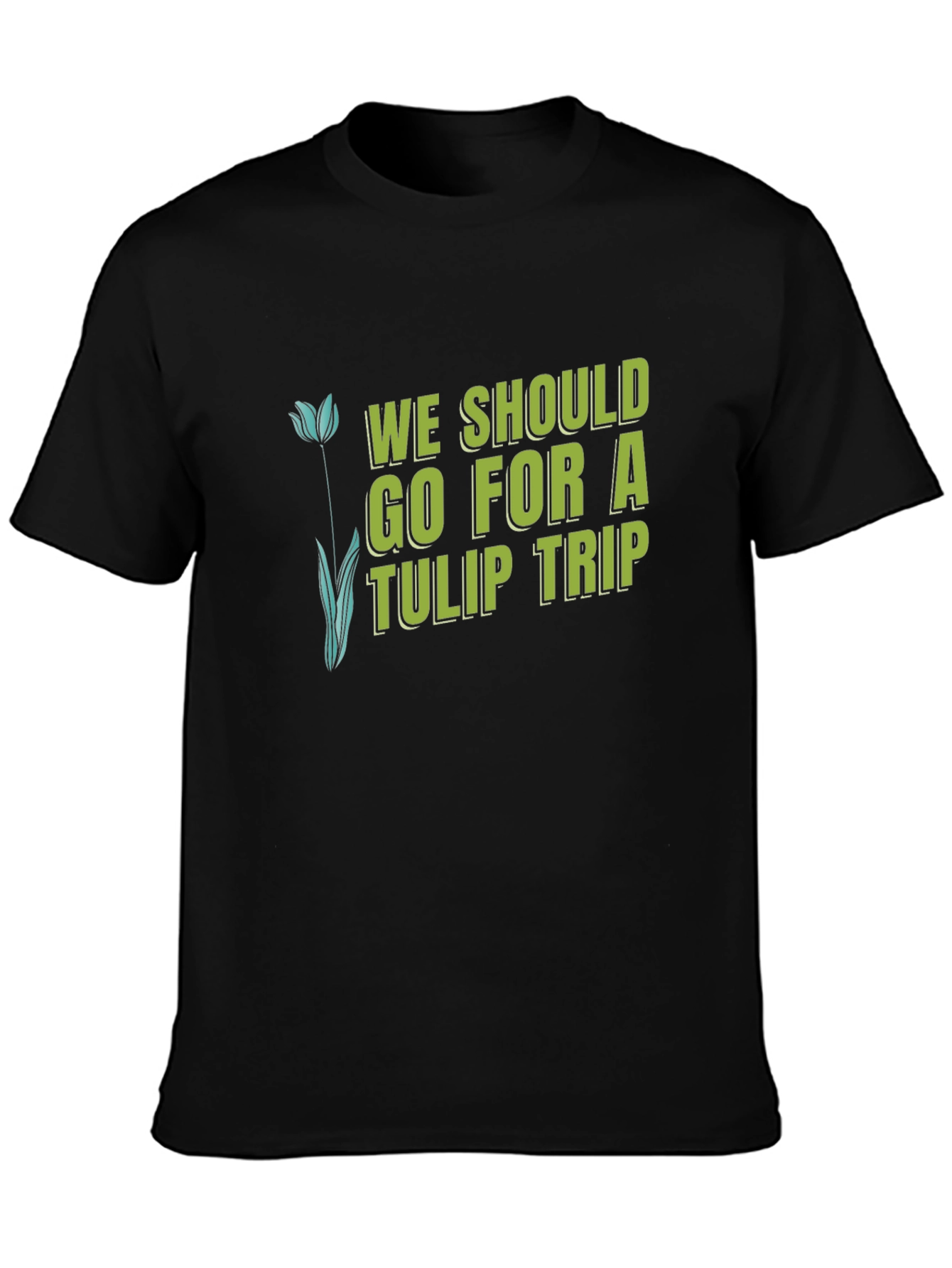 Tulip Trip Graphic Tee - Black Cotton T-Shirt