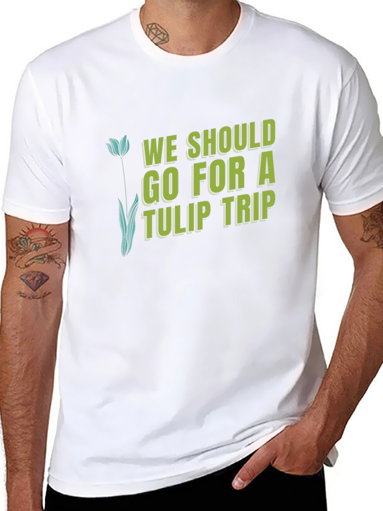 Tulip Trip Graphic Tee - Black Cotton T-Shirt