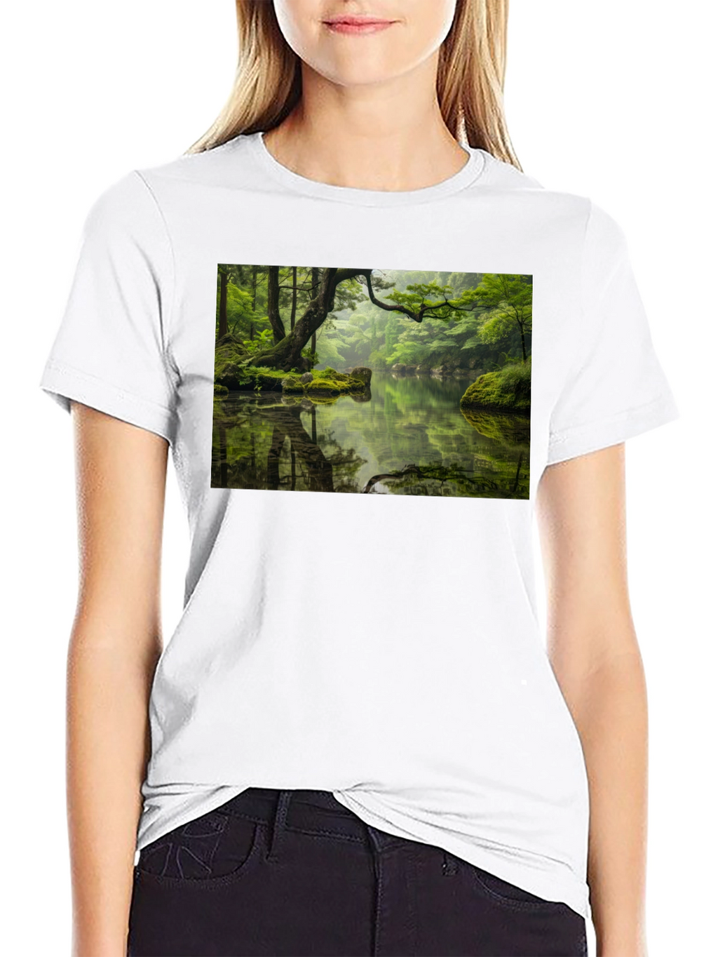Nature Reflection Graphic Tee - Soft Black Cotton