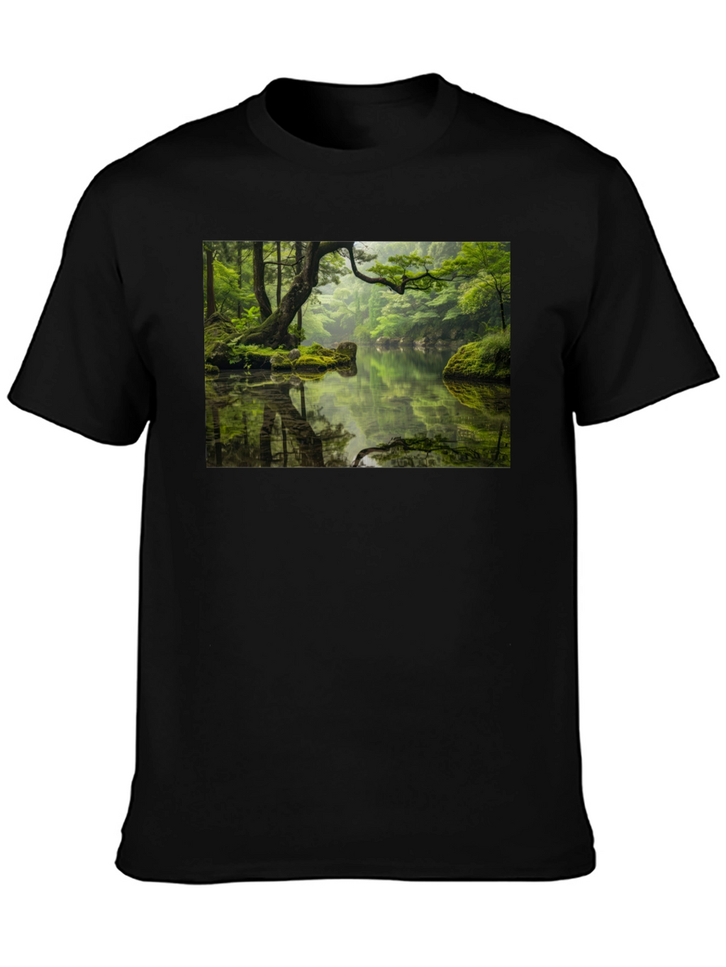 Nature Reflection Graphic Tee - Soft Black Cotton