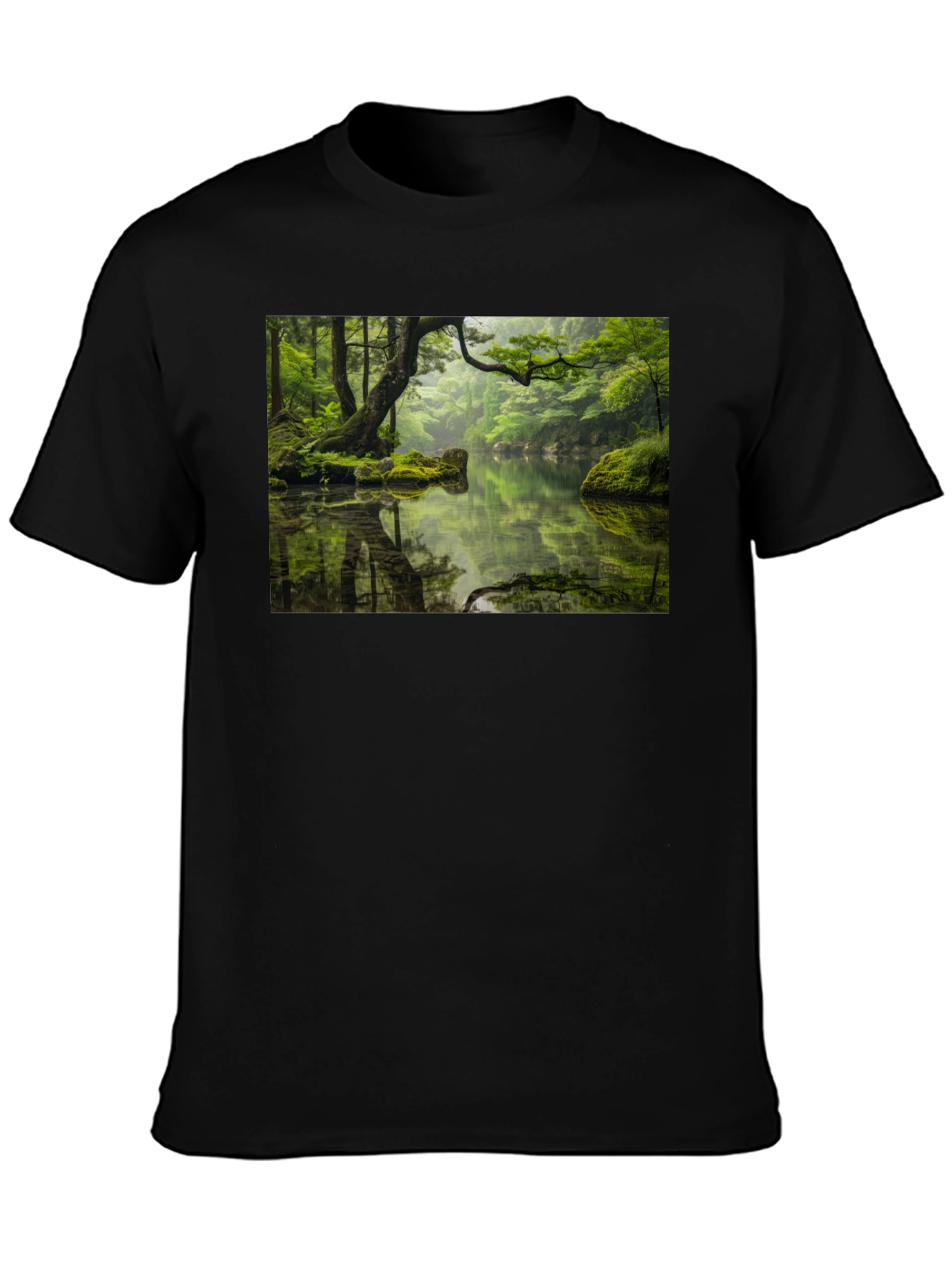 Nature Reflection Graphic Tee - Soft Black Cotton