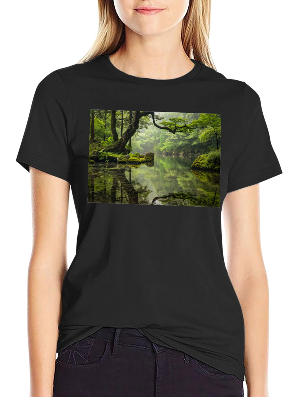 Nature Reflection Graphic Tee - Soft Black Cotton