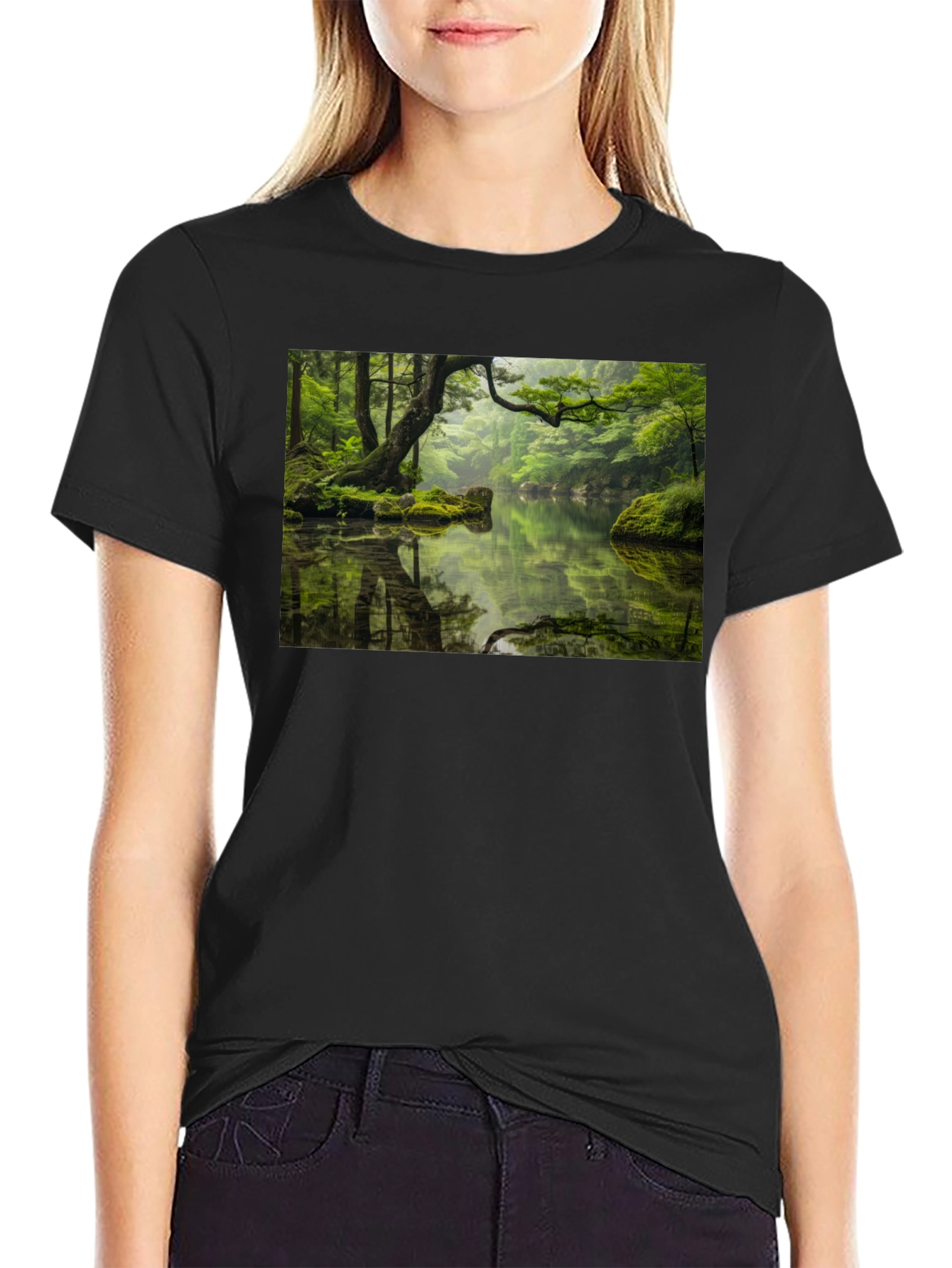 Nature Reflection Graphic Tee - Soft Black Cotton
