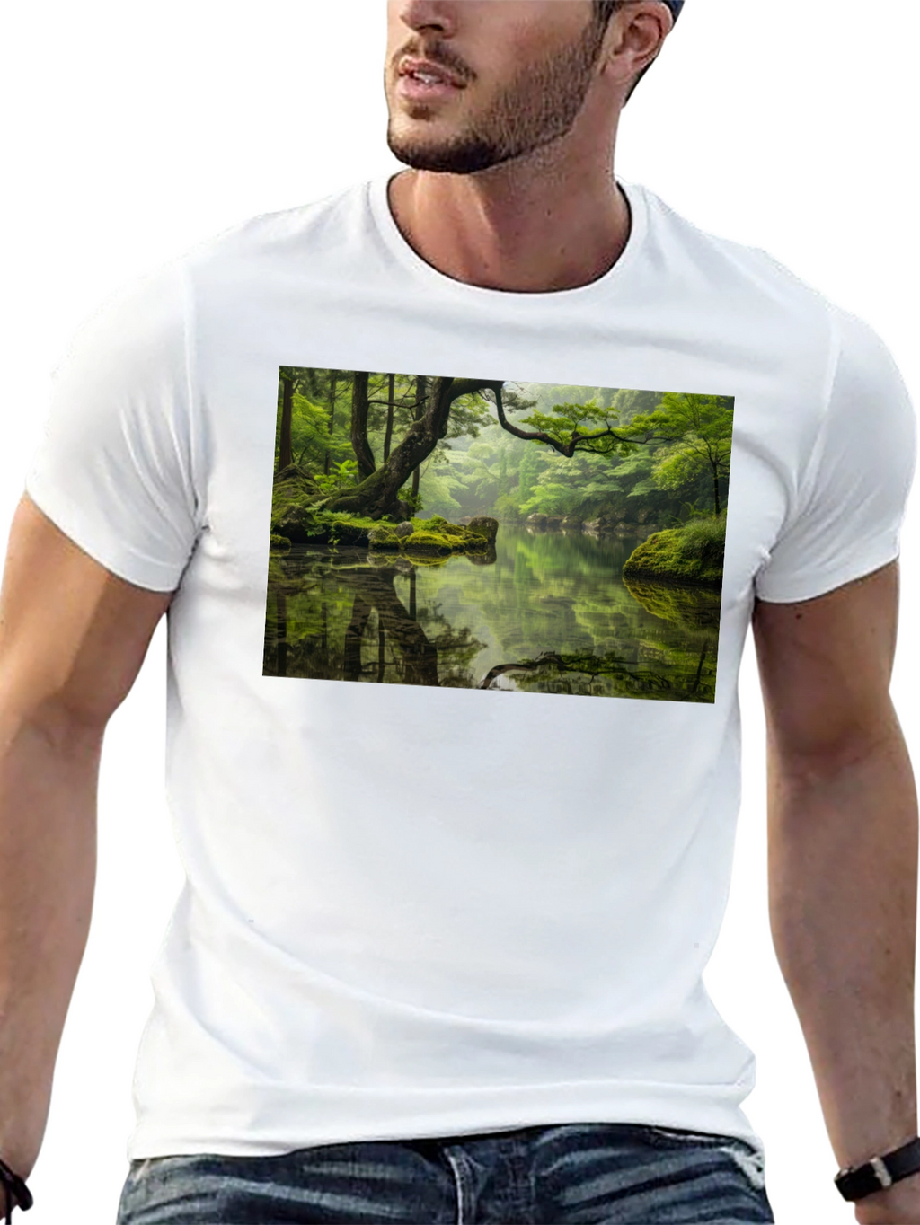 Nature Reflection Graphic Tee - Soft Black Cotton