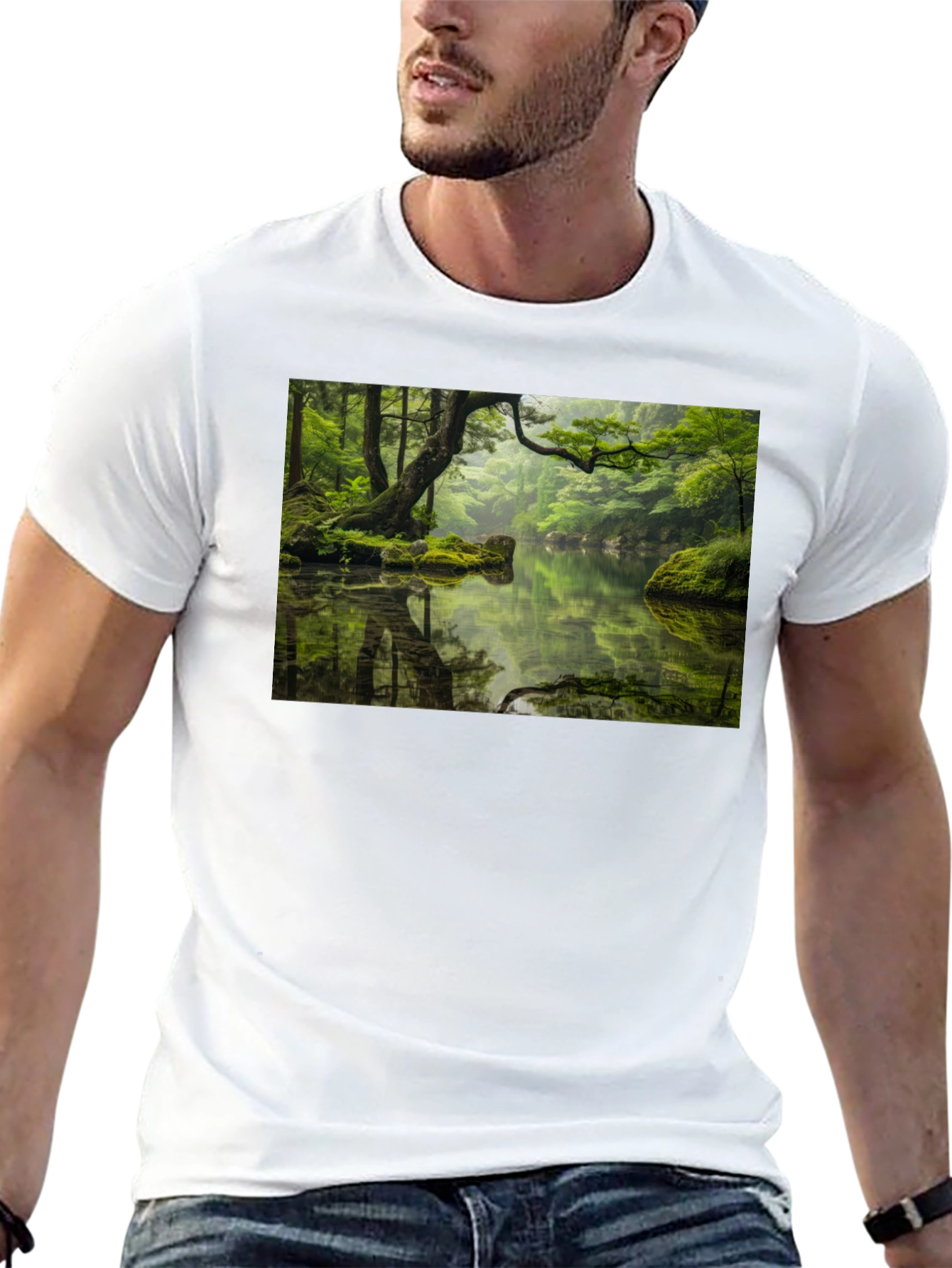 Nature Reflection Graphic Tee - Soft Black Cotton