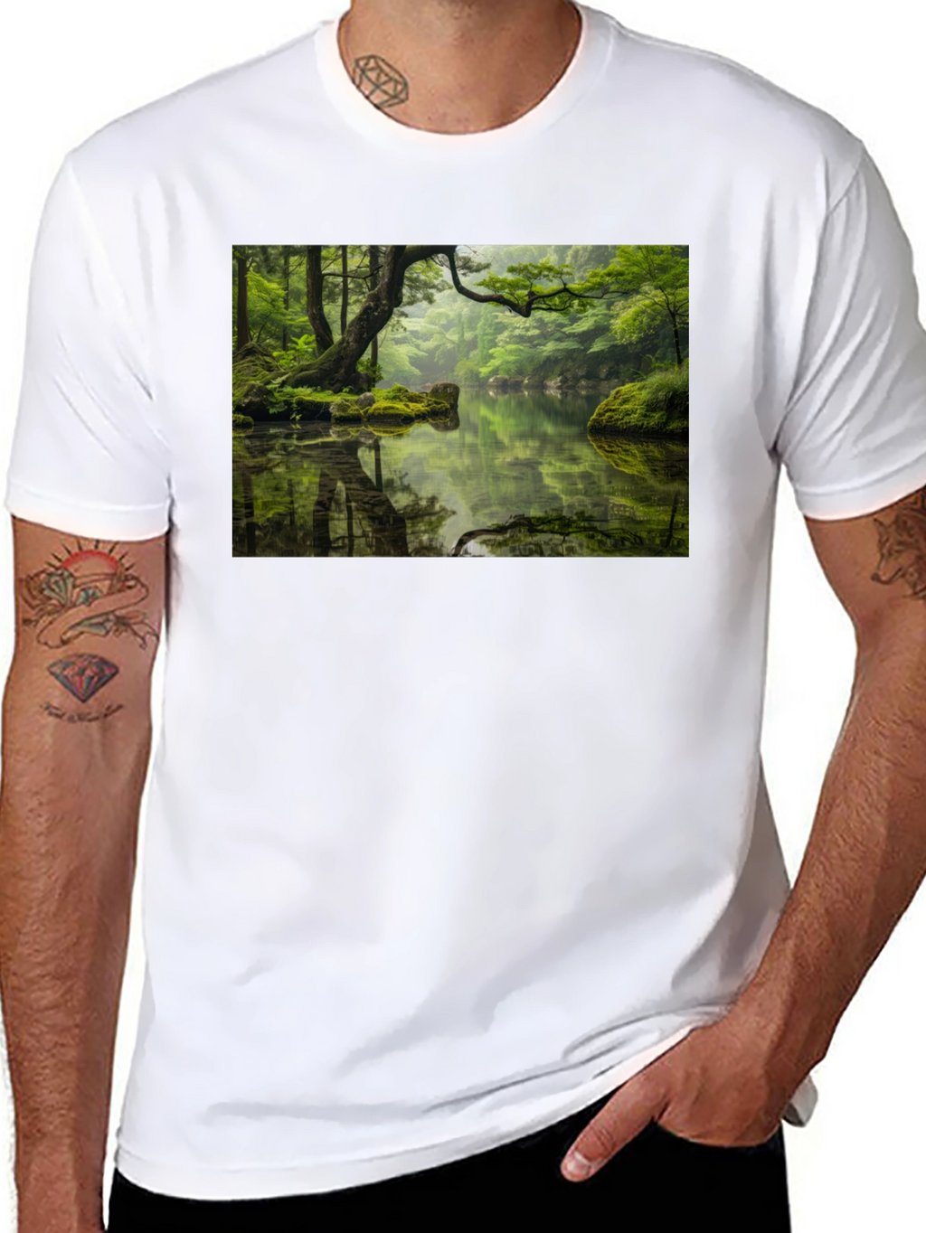 Nature Reflection Graphic Tee - Soft Black Cotton