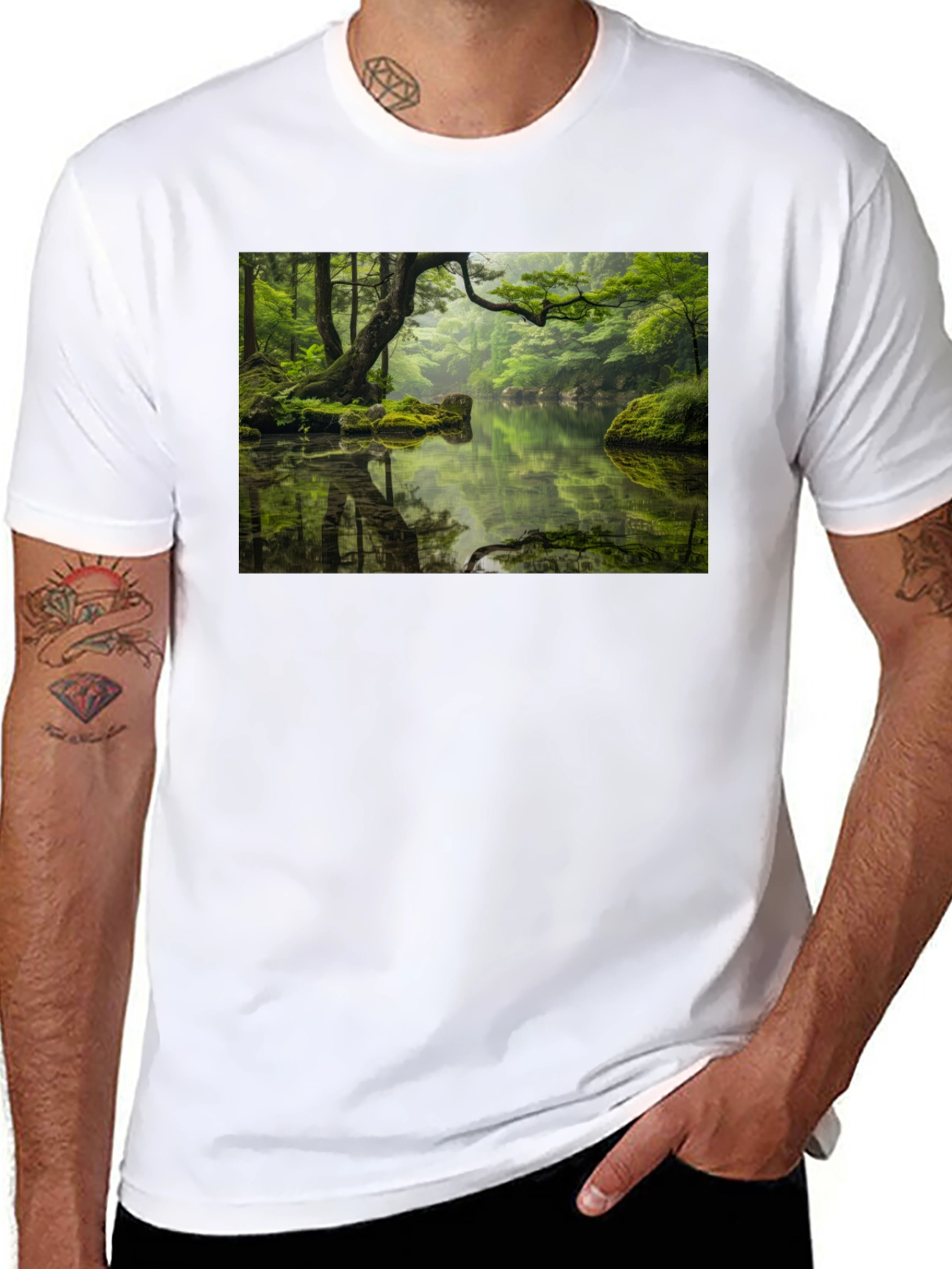Nature Reflection Graphic Tee - Soft Black Cotton