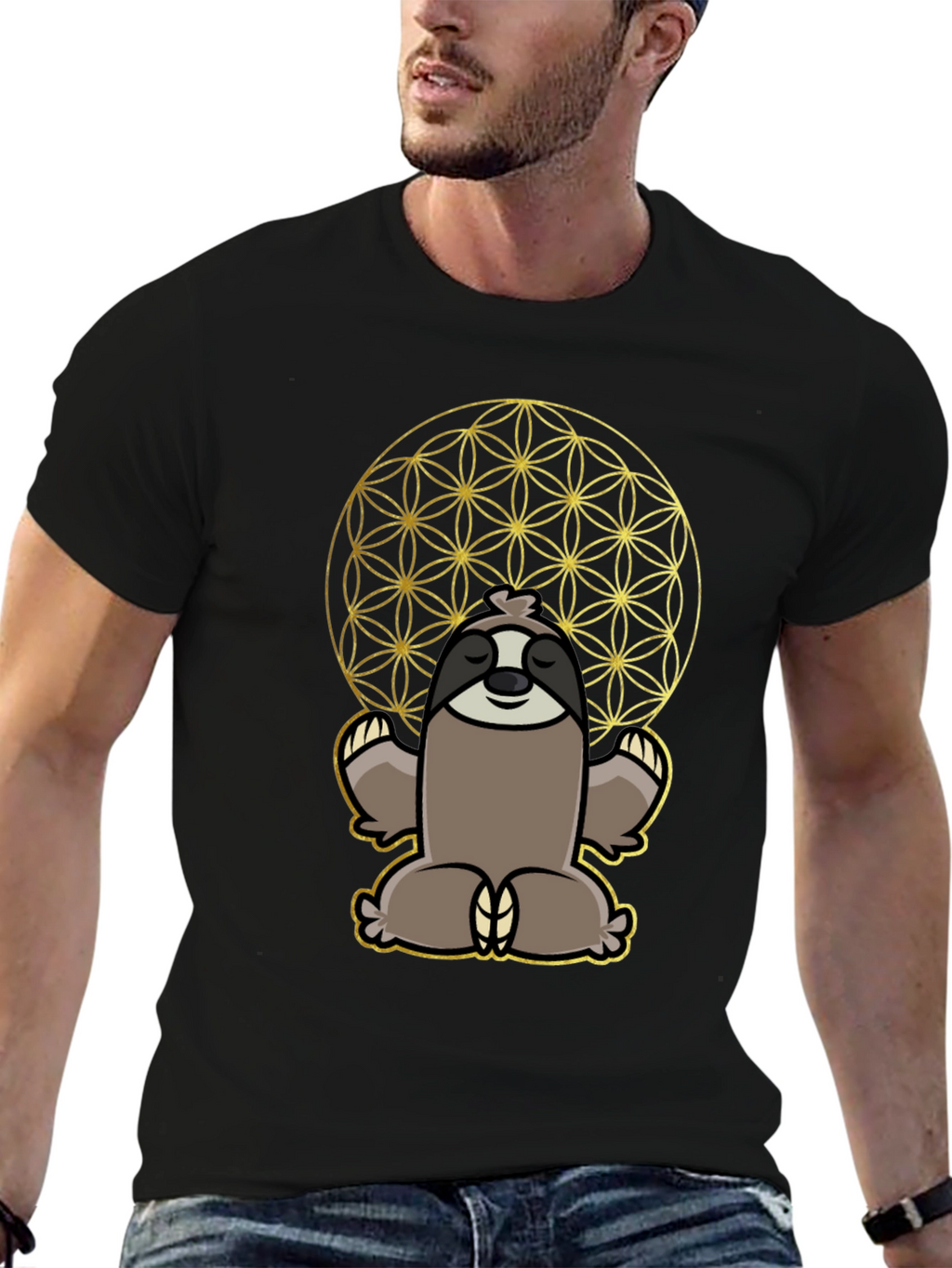 Meditative Sloth T-Shirt - Sacred Geometry Design