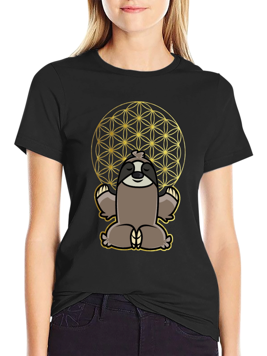 Meditative Sloth T-Shirt - Sacred Geometry Design