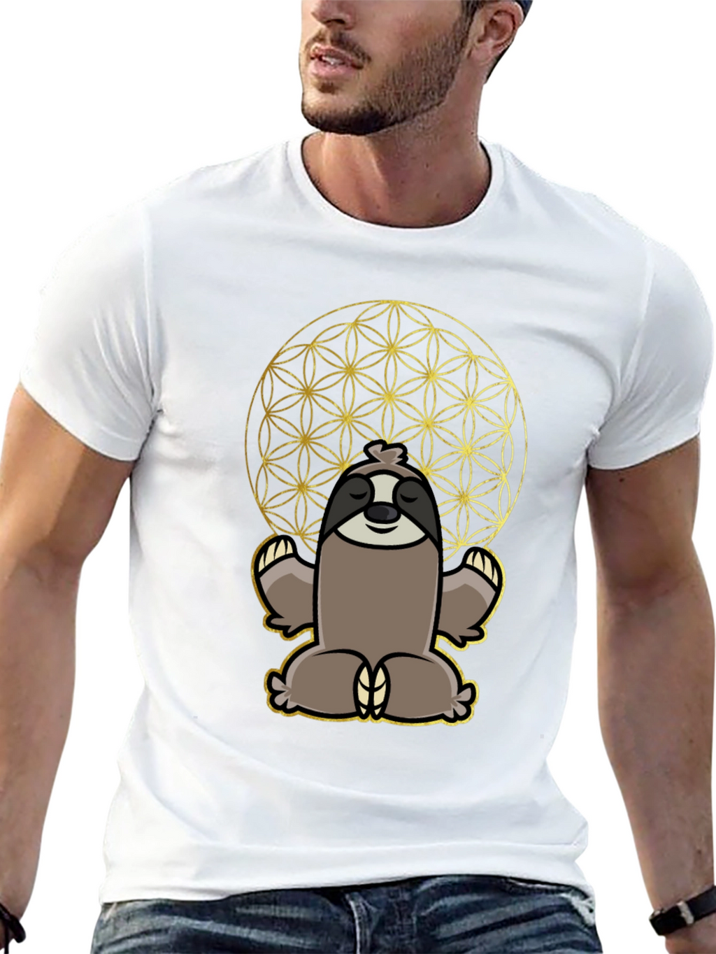 Meditative Sloth T-Shirt - Sacred Geometry Design