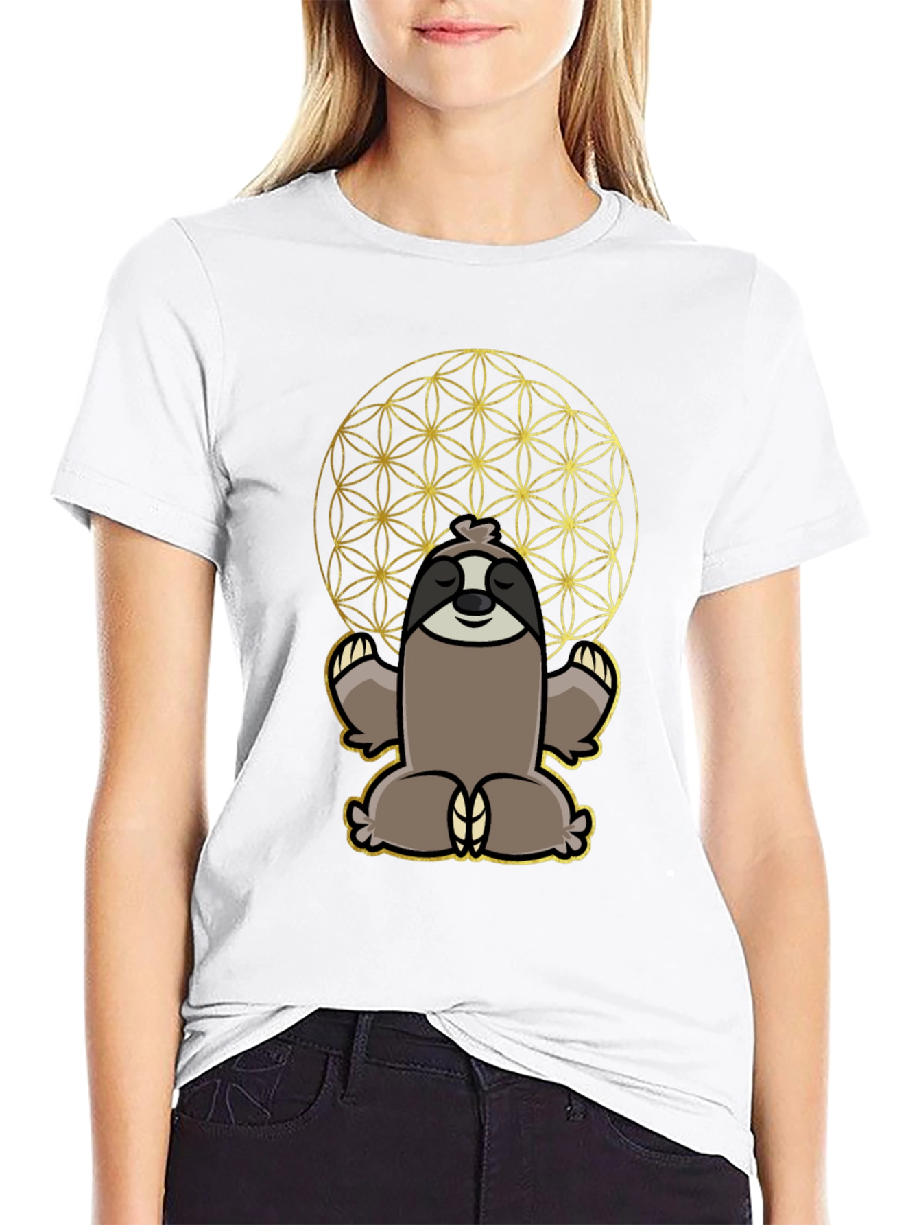 Meditative Sloth T-Shirt - Sacred Geometry Design