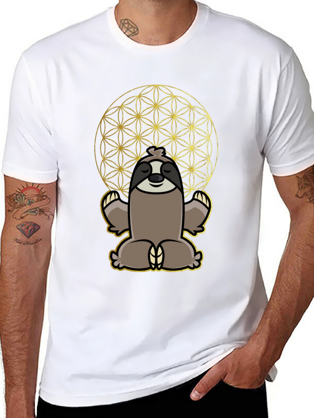 Meditative Sloth T-Shirt - Sacred Geometry Design