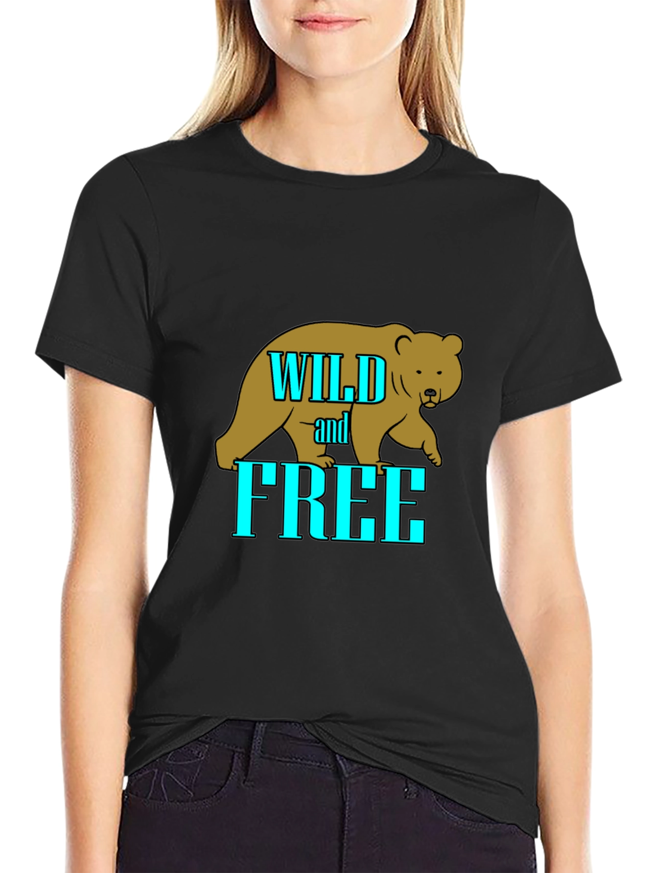Wild and Free Bear Graphic T-Shirt - Black