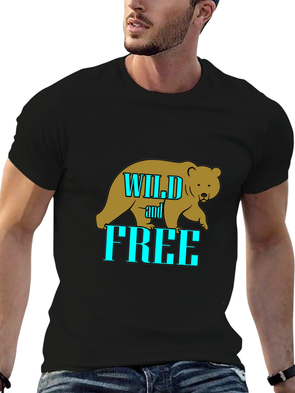 Wild and Free Bear Graphic T-Shirt - Black