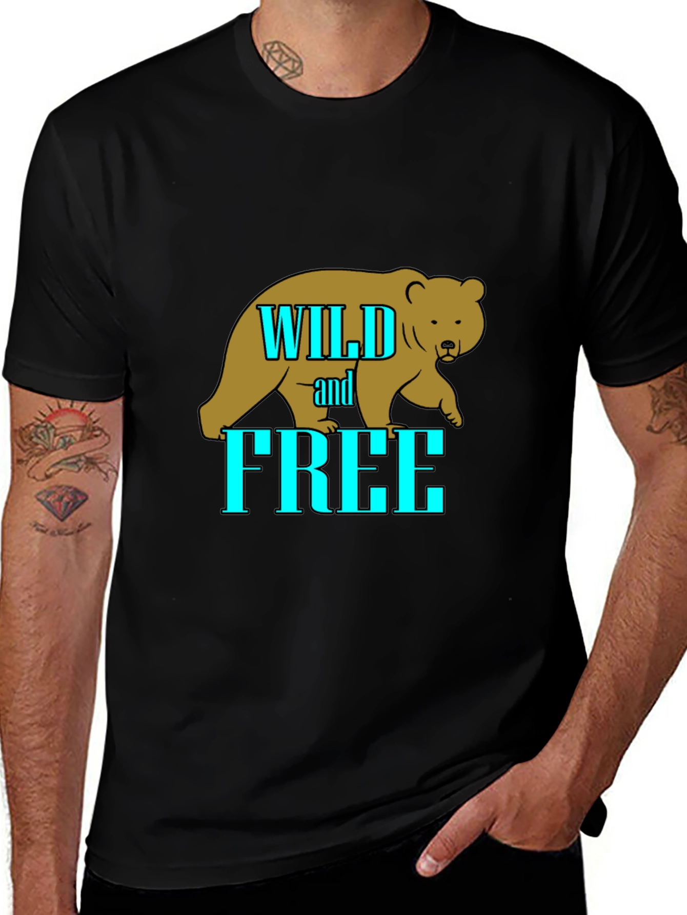 Wild and Free Bear Graphic T-Shirt - Black