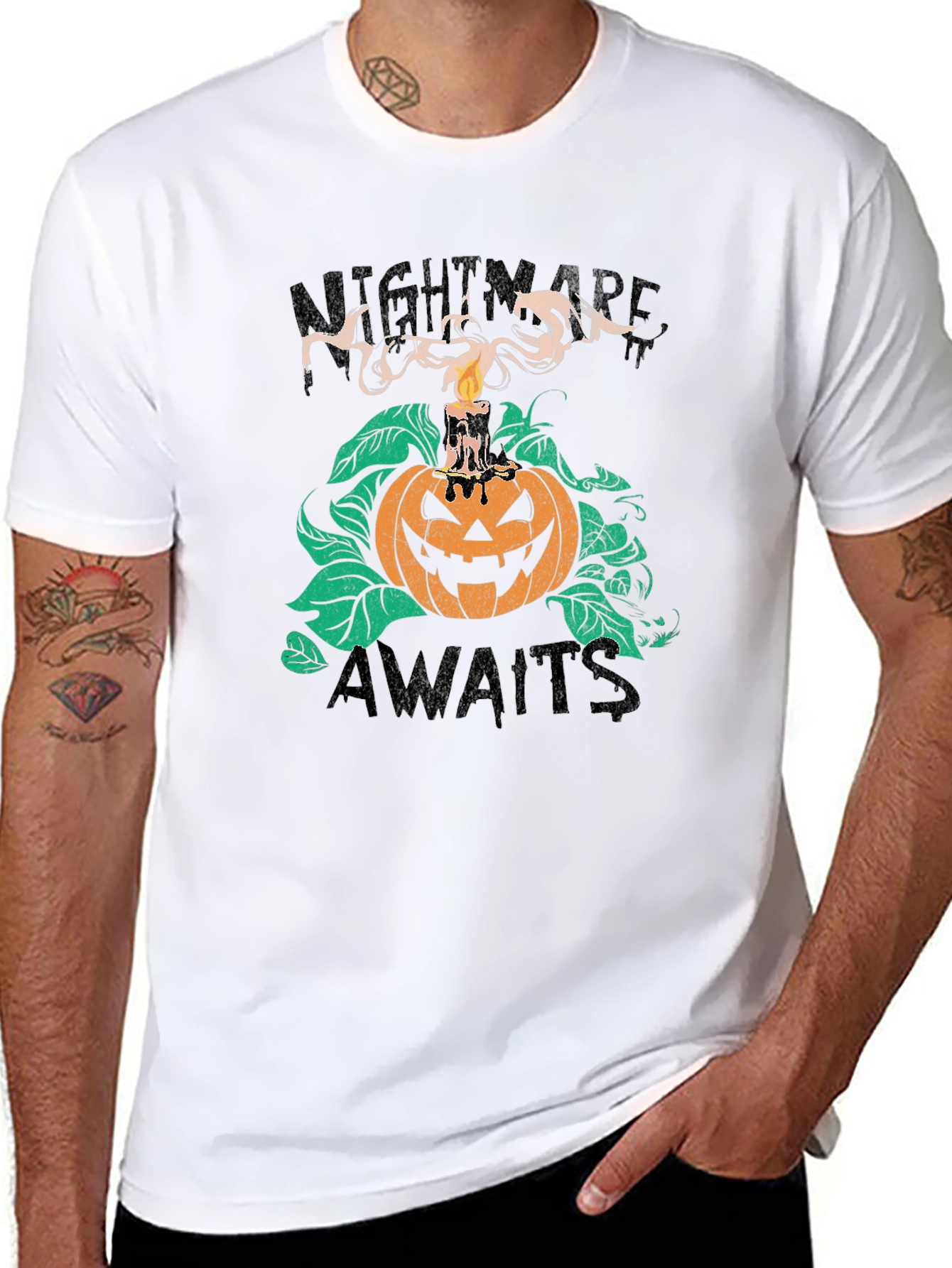 Nightmare Awaits Halloween T-Shirt - Spooky Pumpkin Tee