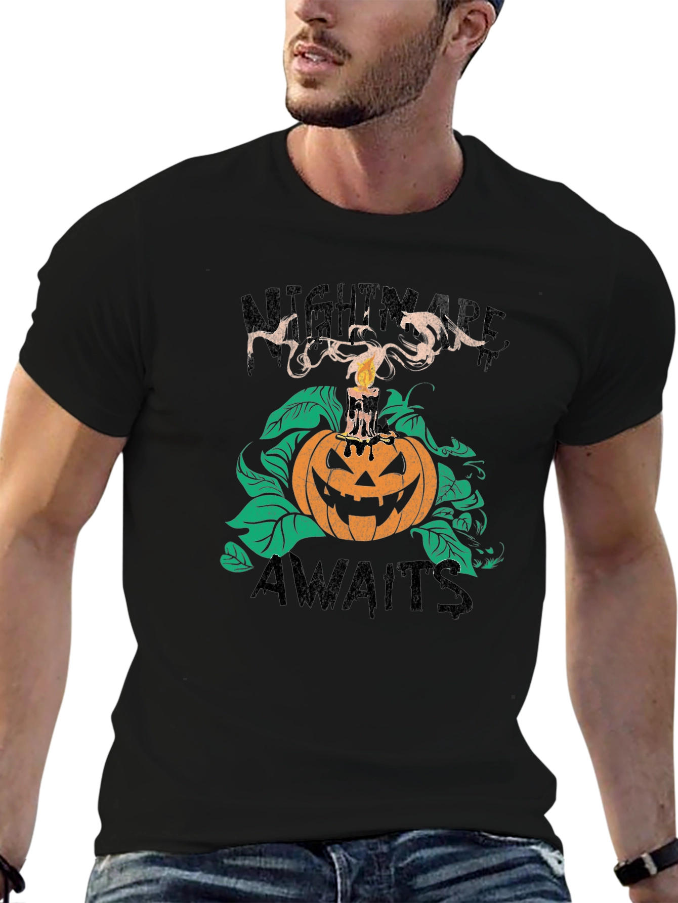 Nightmare Awaits Halloween T-Shirt - Spooky Pumpkin Tee