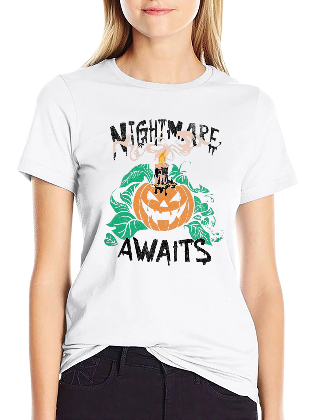 Nightmare Awaits Halloween T-Shirt - Spooky Pumpkin Tee