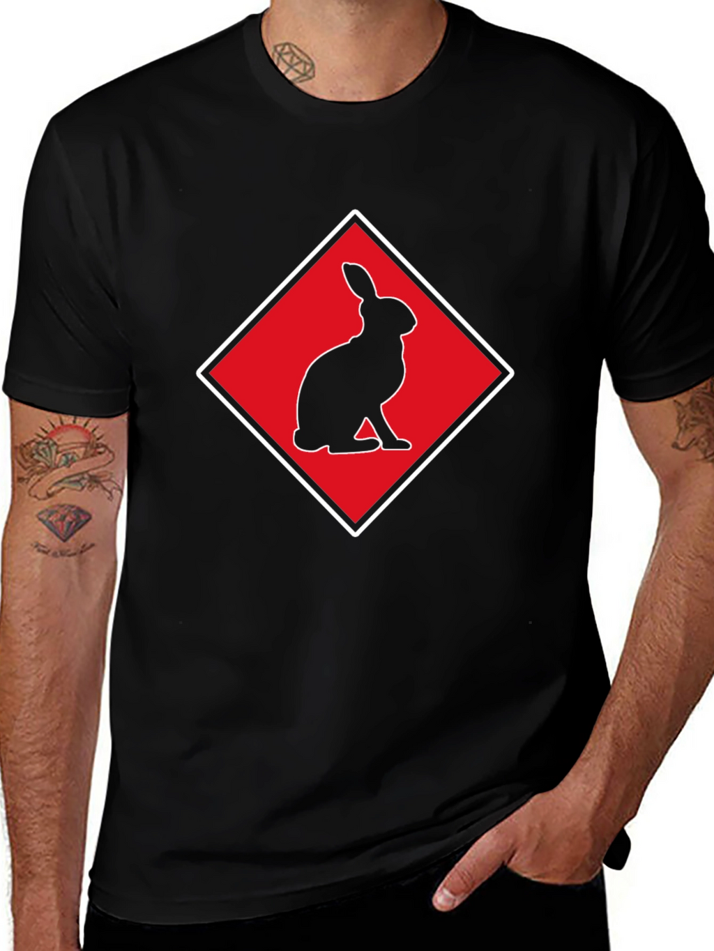 Rabbit Silhouette Tee - Red Diamond Design