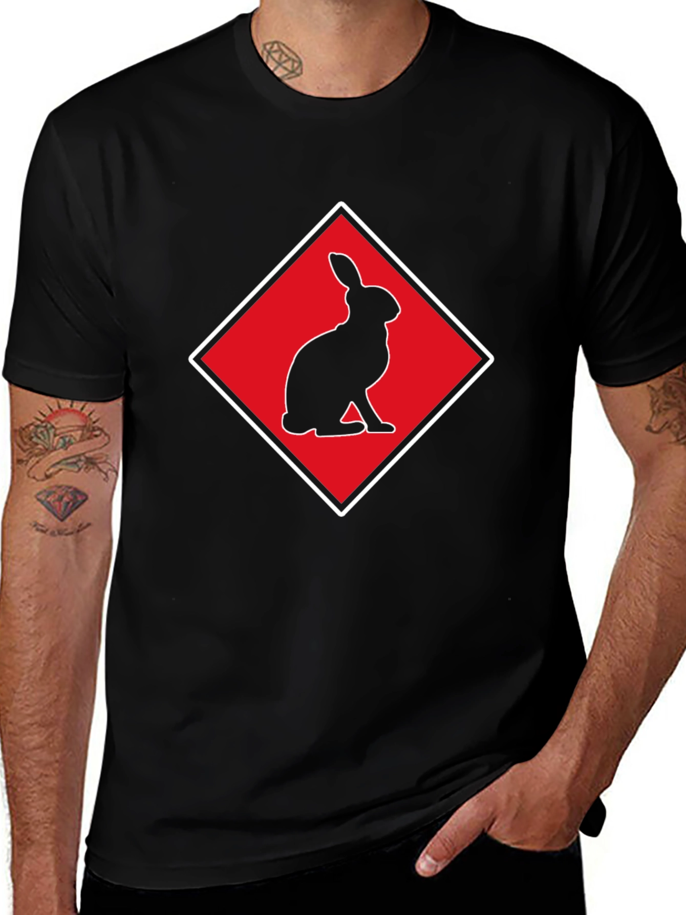 Rabbit Silhouette Tee - Red Diamond Design