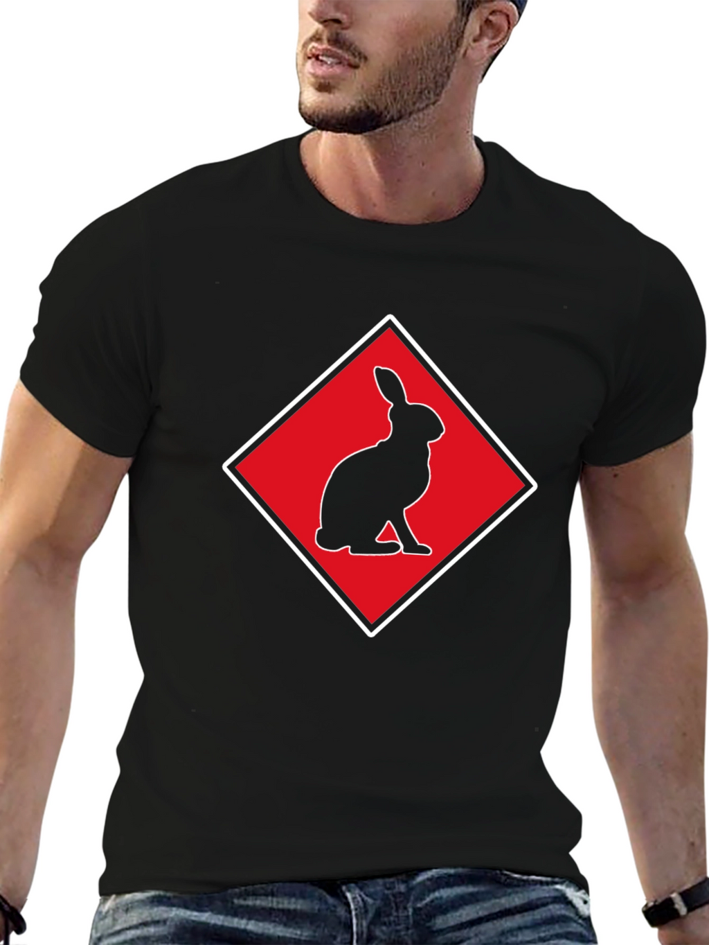 Rabbit Silhouette Tee - Red Diamond Design
