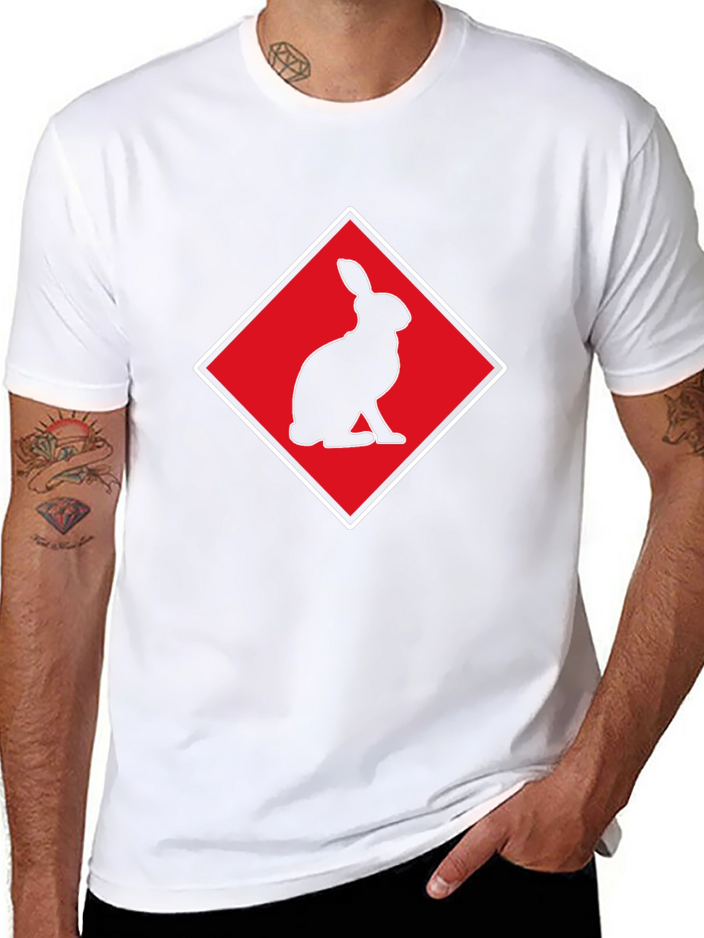 Rabbit Silhouette Tee - Red Diamond Design