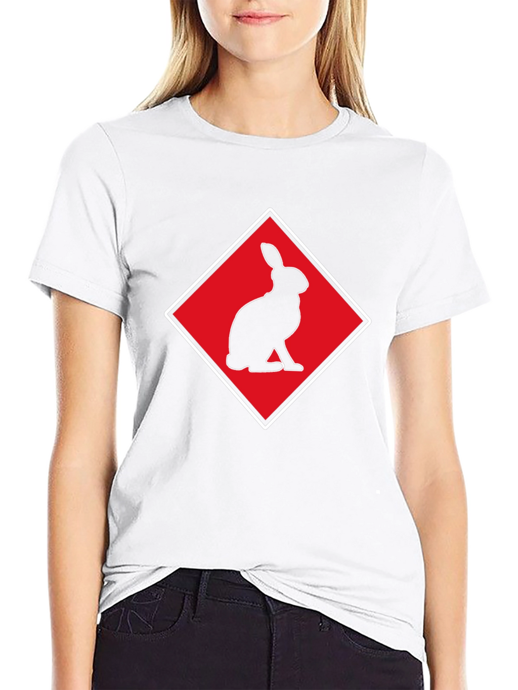 Rabbit Silhouette Tee - Red Diamond Design
