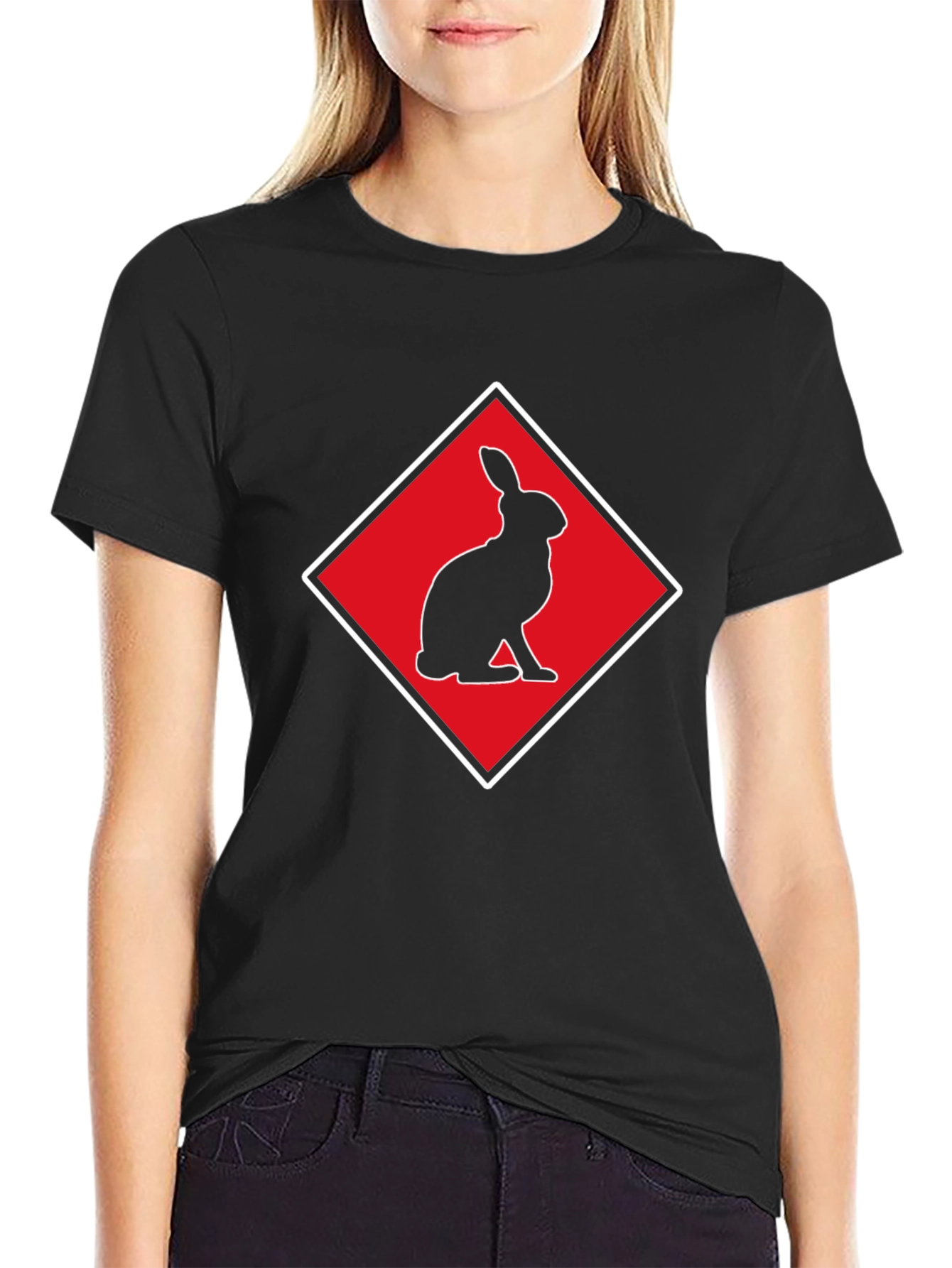 Rabbit Silhouette Tee - Red Diamond Design