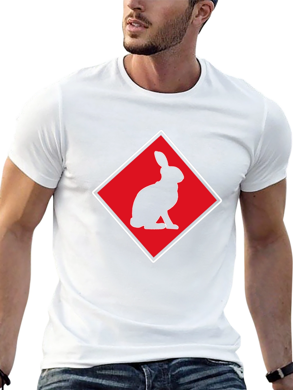 Rabbit Silhouette Tee - Red Diamond Design