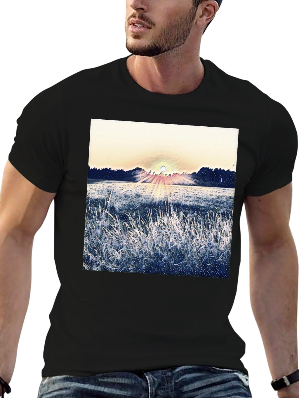Nature Sunrise Graphic T-Shirt - Black