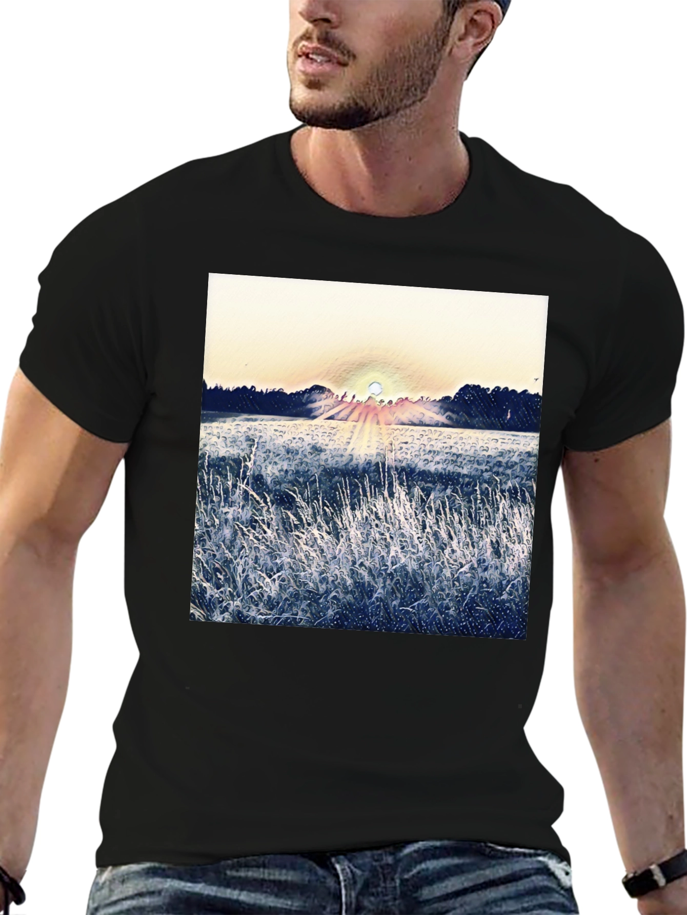 Nature Sunrise Graphic T-Shirt - Black
