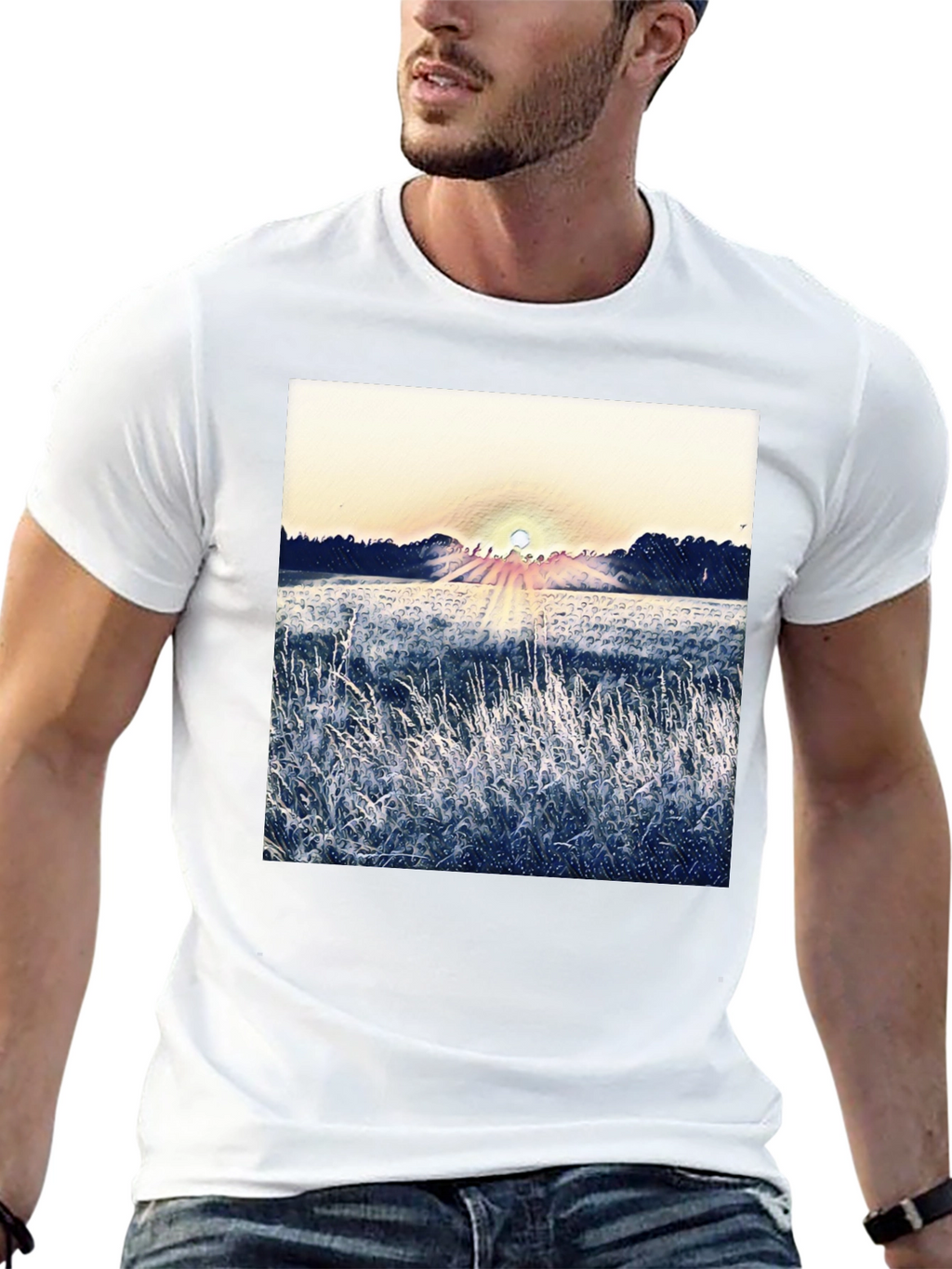 Nature Sunrise Graphic T-Shirt - Black