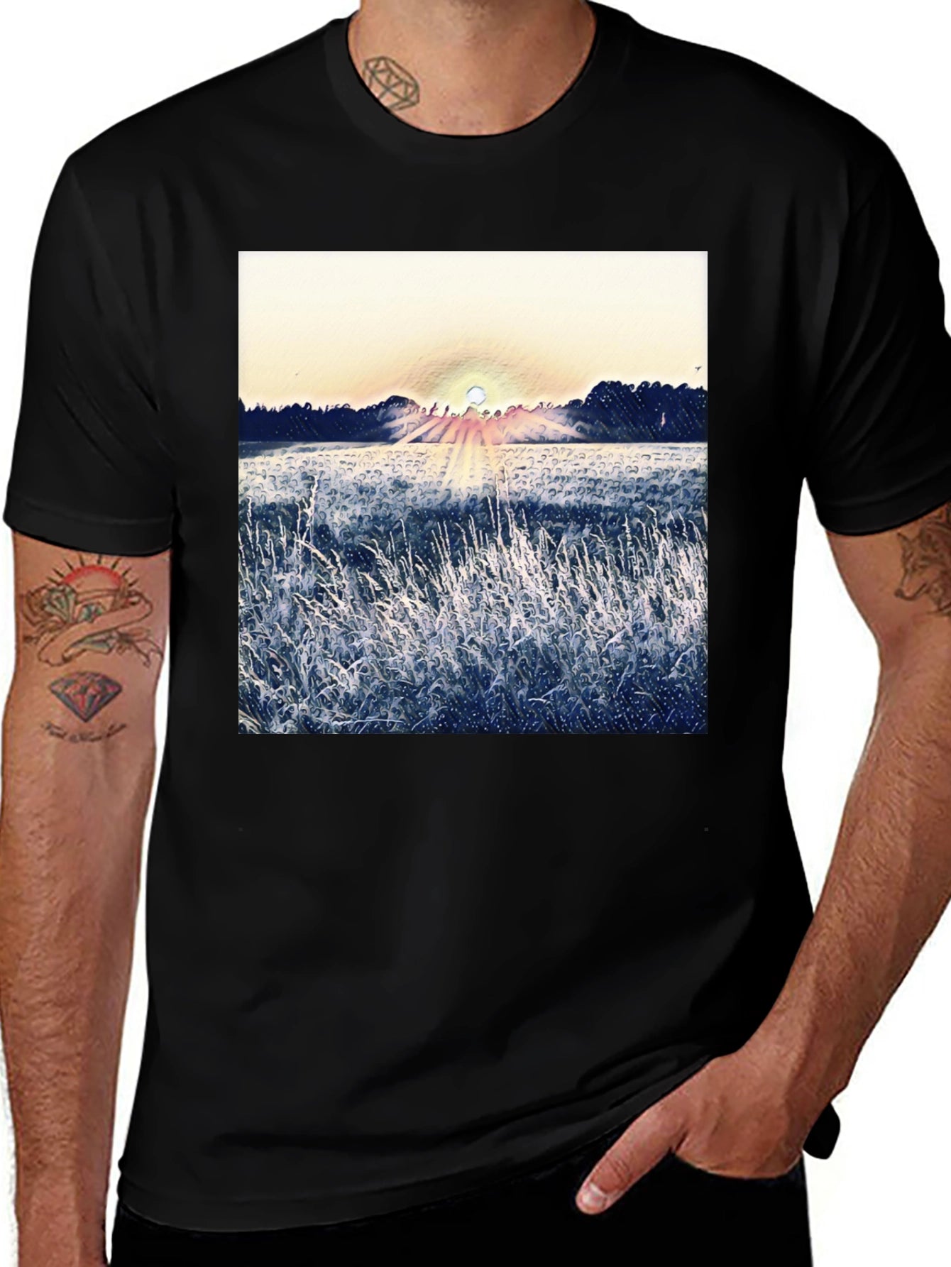 Nature Sunrise Graphic T-Shirt - Black