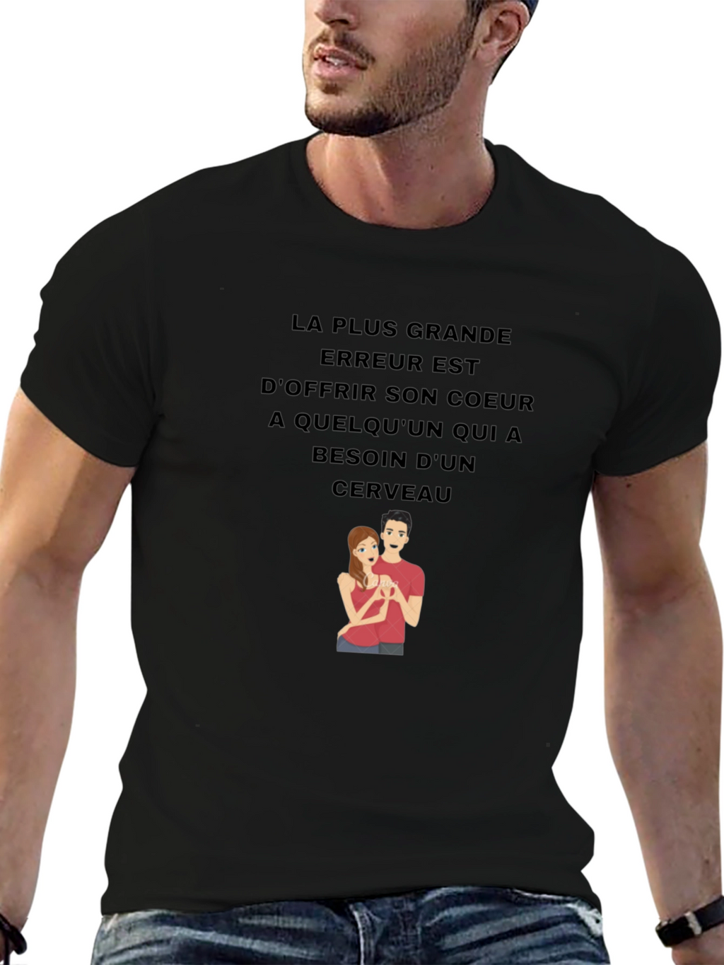 Humorous Graphic T-Shirt - Brains Over Hearts