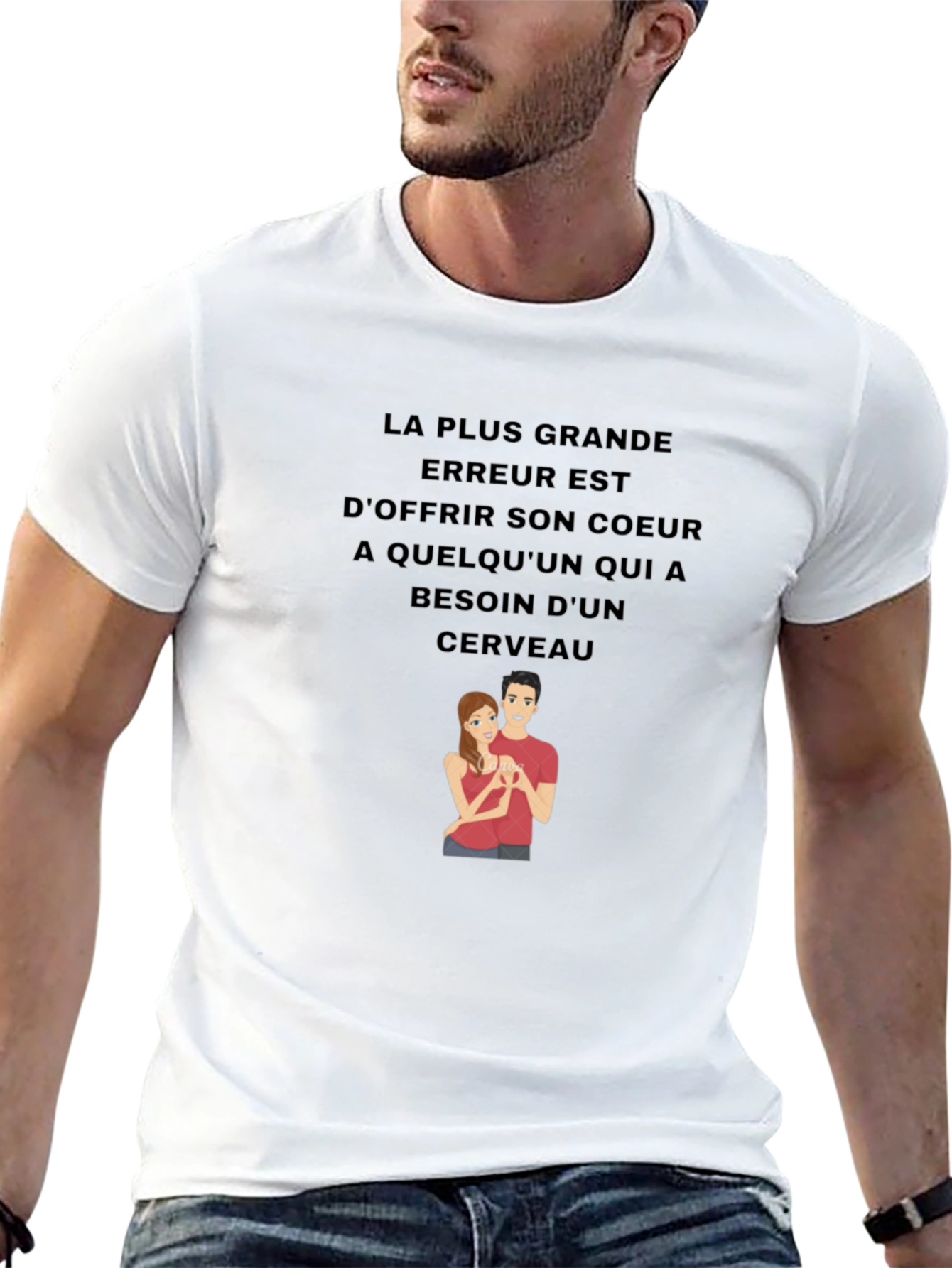 Humorous Graphic T-Shirt - Brains Over Hearts