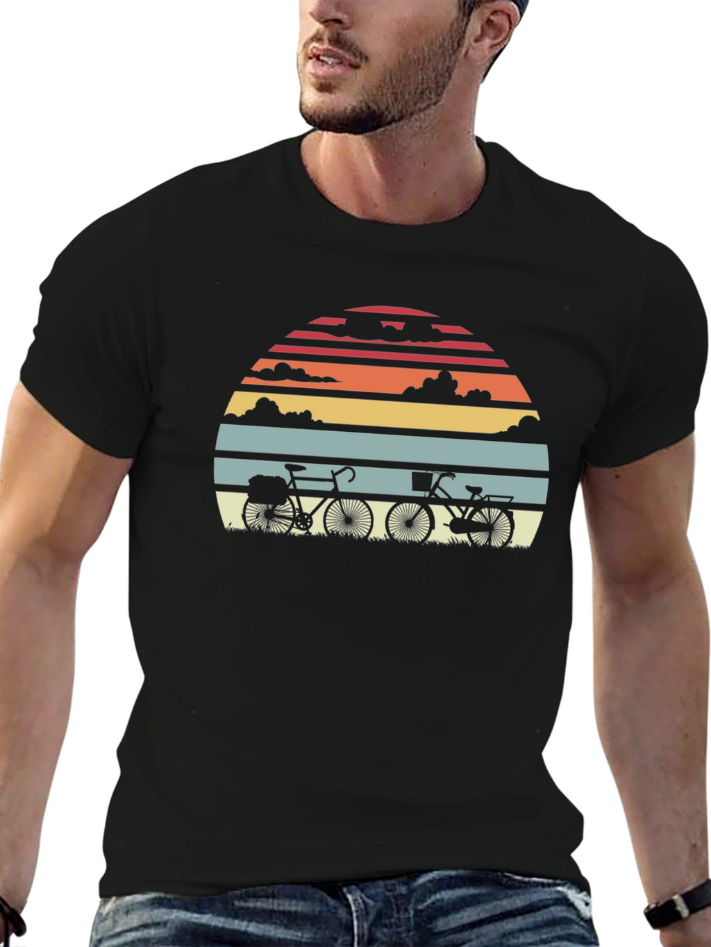 Retro Sunset Bicycle Graphic T-Shirt