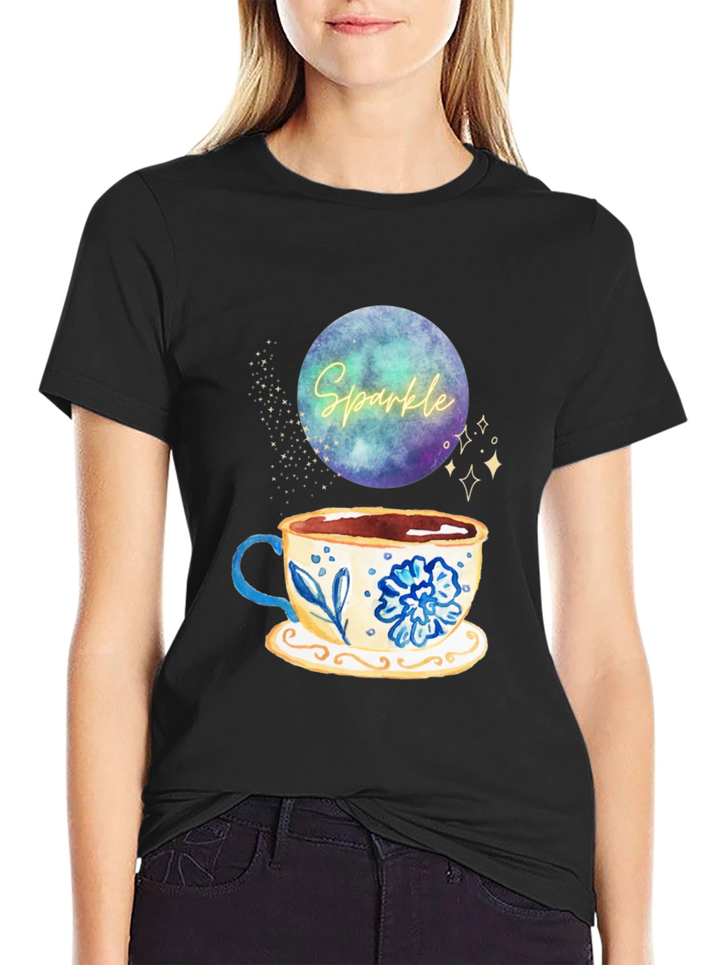 Sparkle Tea Cup Graphic Tee - Stylish Comfort