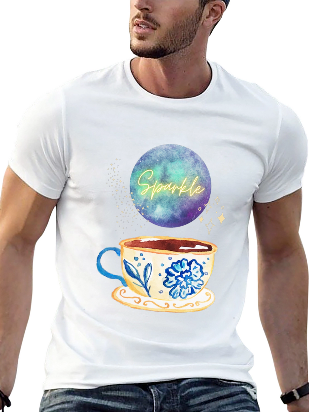 Sparkle Tea Cup Graphic Tee - Stylish Comfort