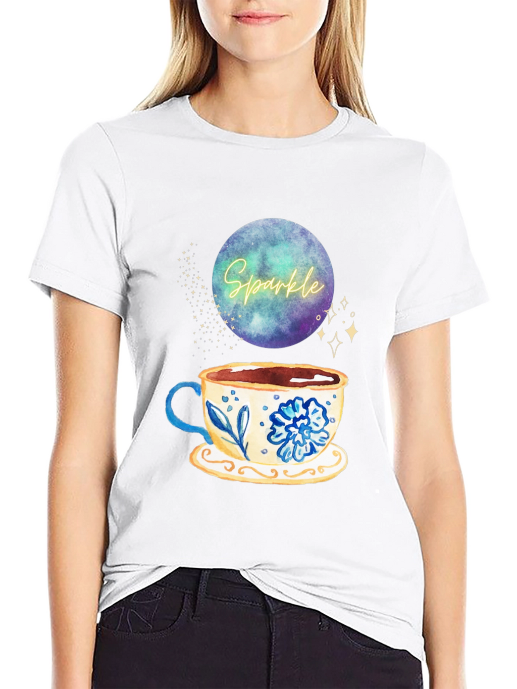 Sparkle Tea Cup Graphic Tee - Stylish Comfort