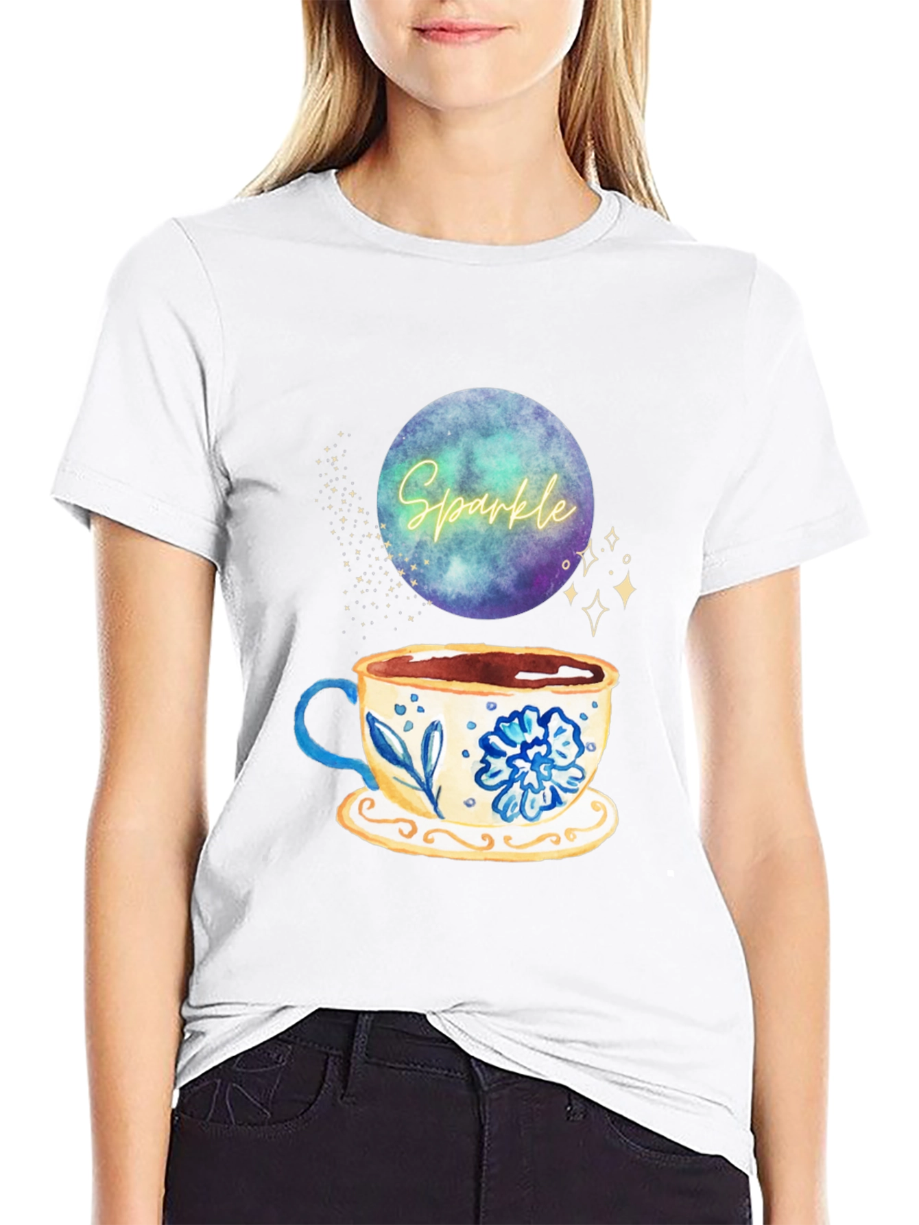 Sparkle Tea Cup Graphic Tee - Stylish Comfort
